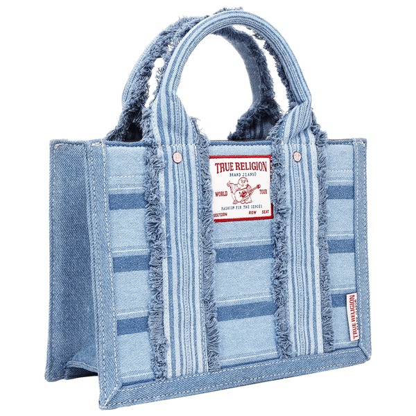 True Religion Multi-Stripe Denim Modern Tote With Crossbody Strap