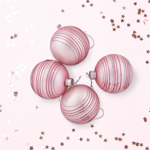 Northlight 4ct. Pink Striped Glass Christmas Ball Ornaments
