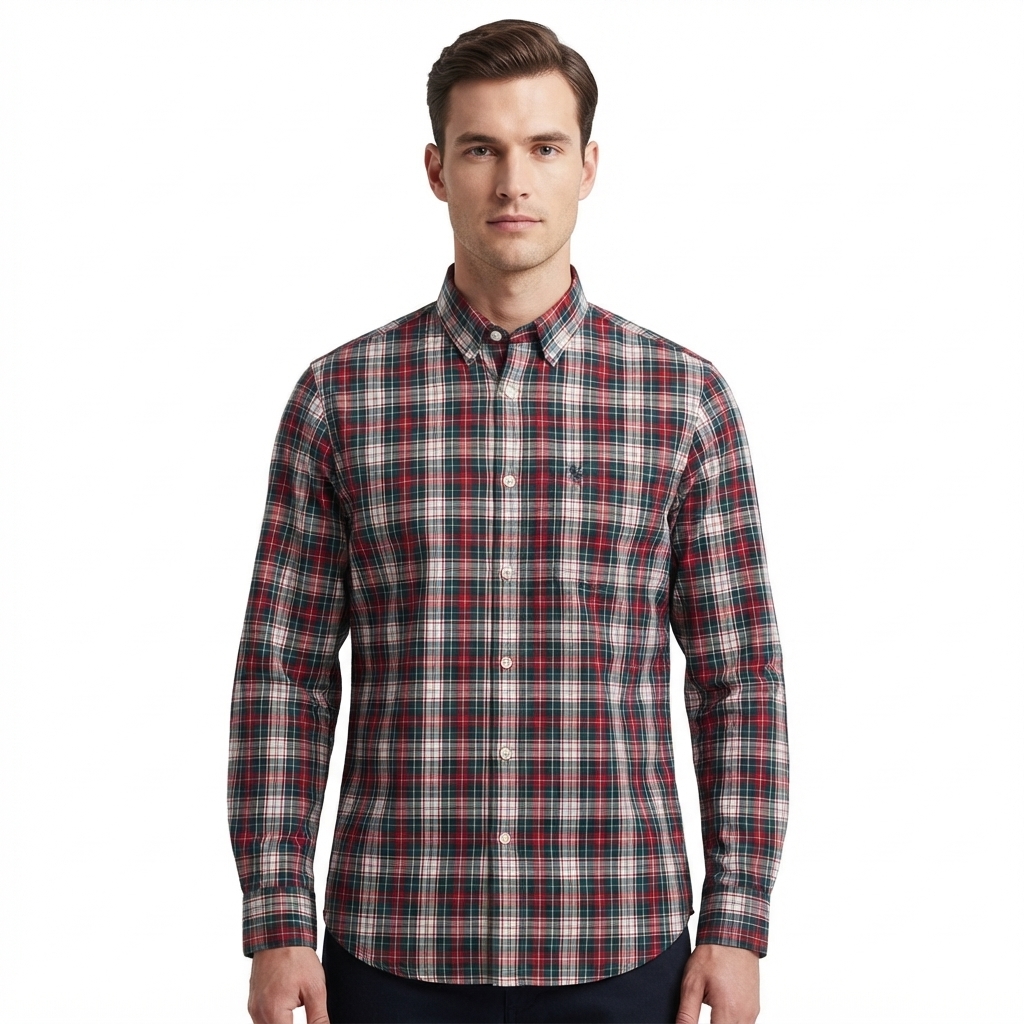 Mens Chaps Long Sleeve Stretch Plaid Button Down - Rio Red