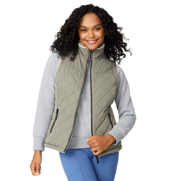 Womens Free Country Reversible Puffer Vest with Sherpa Lining - image 