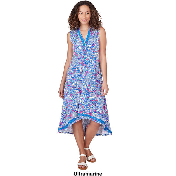 Womens Ruby Rd. Sleeveless Puff Print High Low Hem A-Line Dress