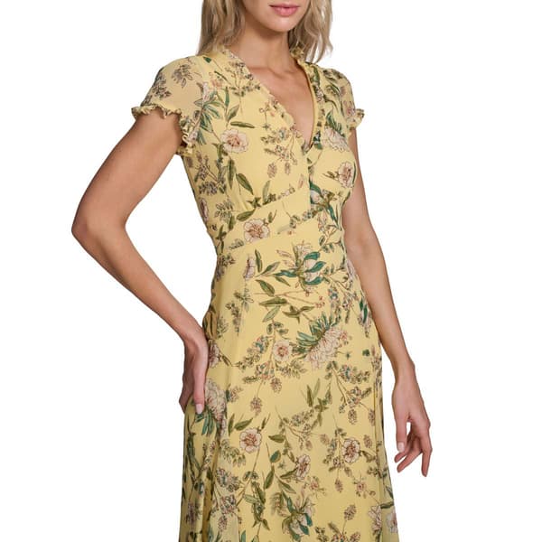 Womens Tommy Hilfiger Short Sleeve Ruffle Floral Midi Dress