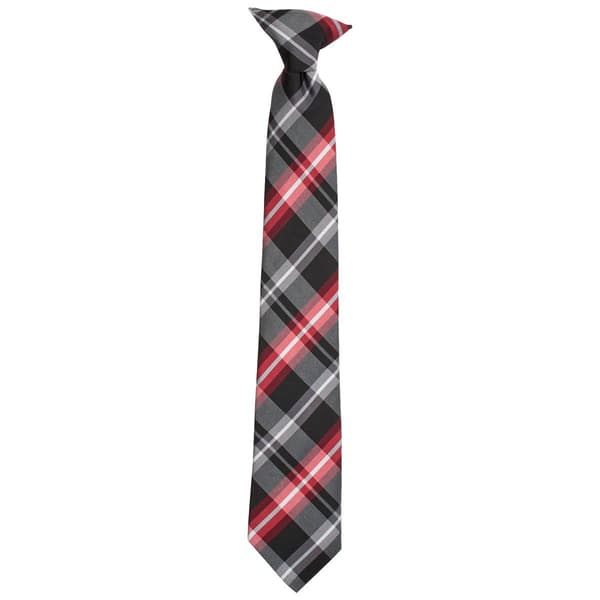 Boys Bill Blass Clip On Plaid Tie - Black/Red - image 