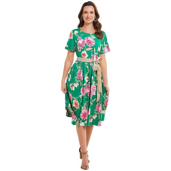 Plus Size Ellen Weaver Floral A-Line Ribbon Belt Dress - image 