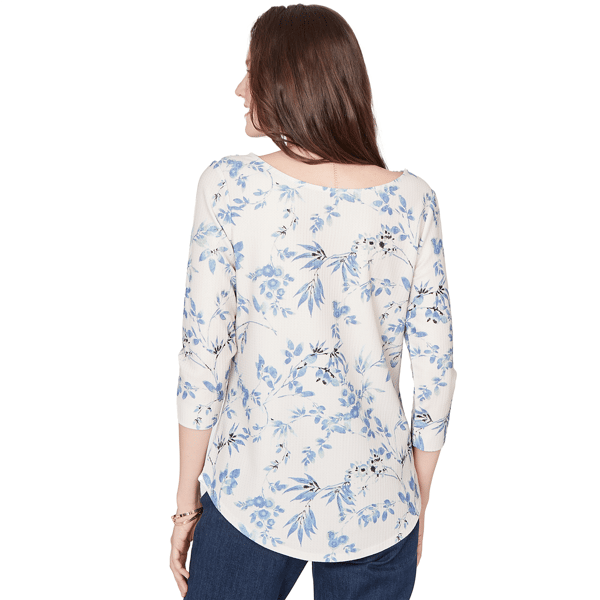 Womens Emaline Key Items 3/4 Sleeve Pebble Knit Floral Tee