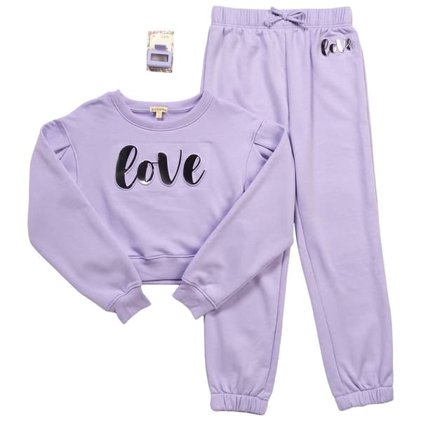 Girls (7-12) BTween(R) Fleece Lined Foil Love Pullover & Joggers - image 