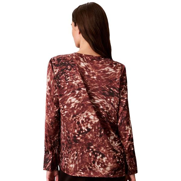 Womens Calvin Klein Long Sleeve Keyhole Neck Abstract Blur Blouse