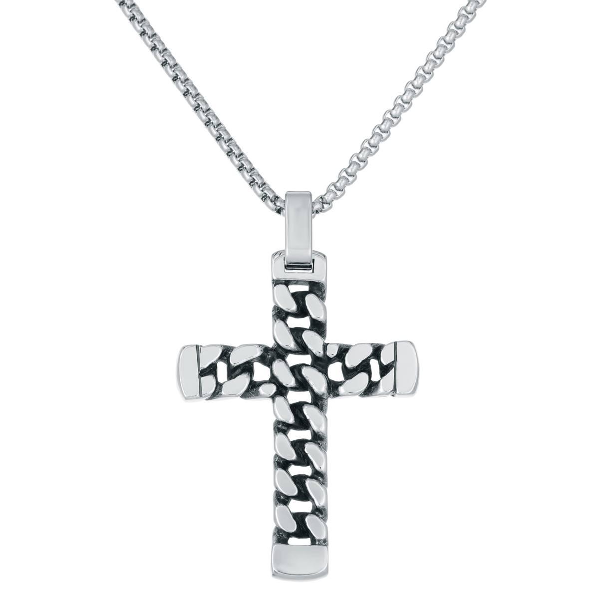 Mens Lynx Stainless Steel 24in. Curb Chain Design Cross...