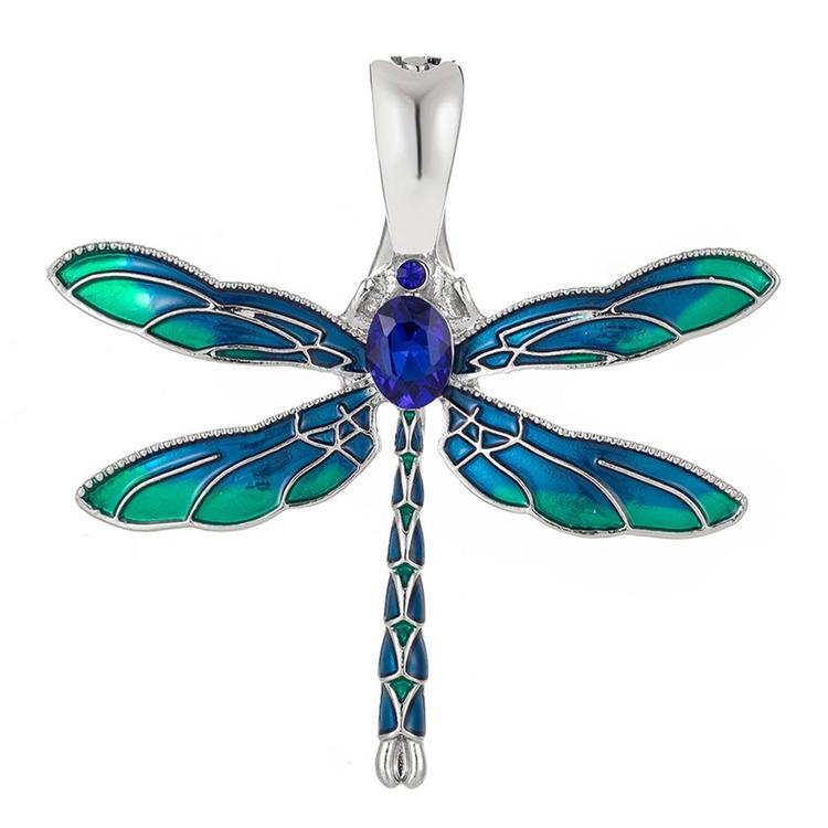 Wearable Art Silver-Tone & Dark Blue Dragonfly Enhancer Pendant