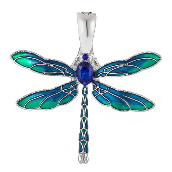 Wearable Art Silver-Tone & Dark Blue Dragonfly Enhancer Pendant - image 