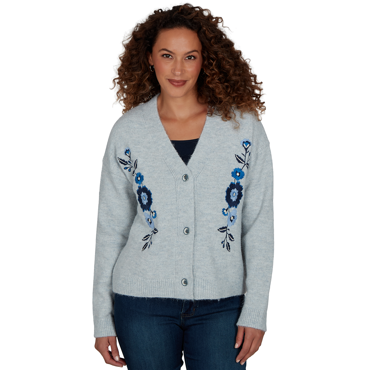 Womens Skyes the Limit Icy Blue Sparkle Floral Cardigan