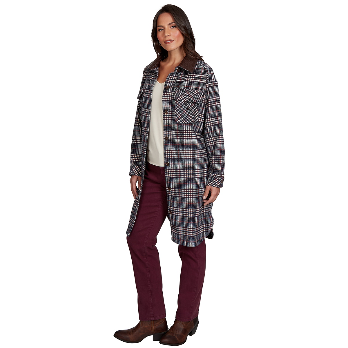 Petite Ruby Rd. English Countryside Collared Plaid Coatigan