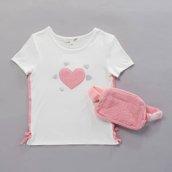 Girls (7-12) BTween(R) Glitter Heart Tee with Bows & Fanny Pack