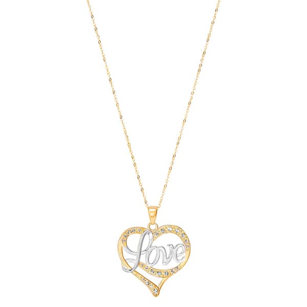 Gold Classics(tm) Beaded Heart with Love Pendant Necklace