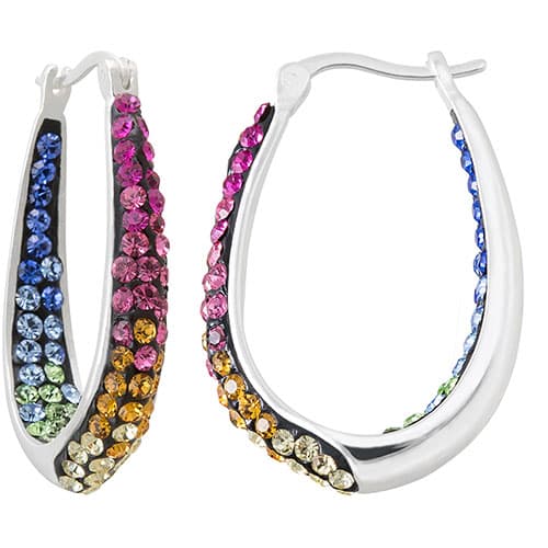 Silver Plated Rainbow Ombre Crystal Hoop Earrings - image 