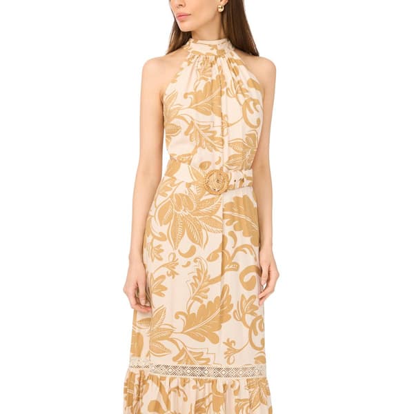Womens MSK Sleeveless Floral Challis Halter Neck Midi Dress