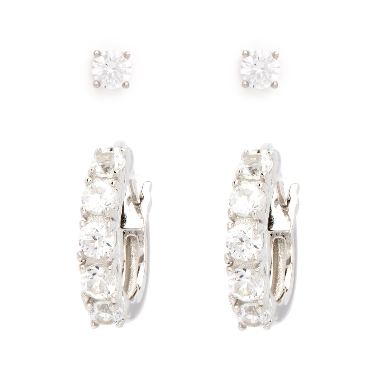 Gianni Argento 2pr. White Sapphire Stud and Hoop Earrings...
