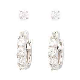 Gianni Argento White Sapphire Stud and Hoop Earrings Set