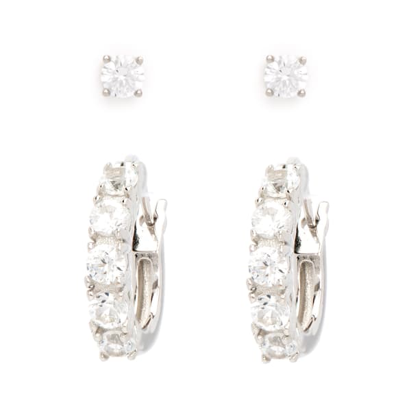 Gianni Argento White Sapphire Stud and Hoop Earrings Set - image 