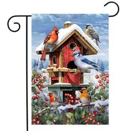 Briarwood Lane Winter Birdhouse Gathering Garden Flag