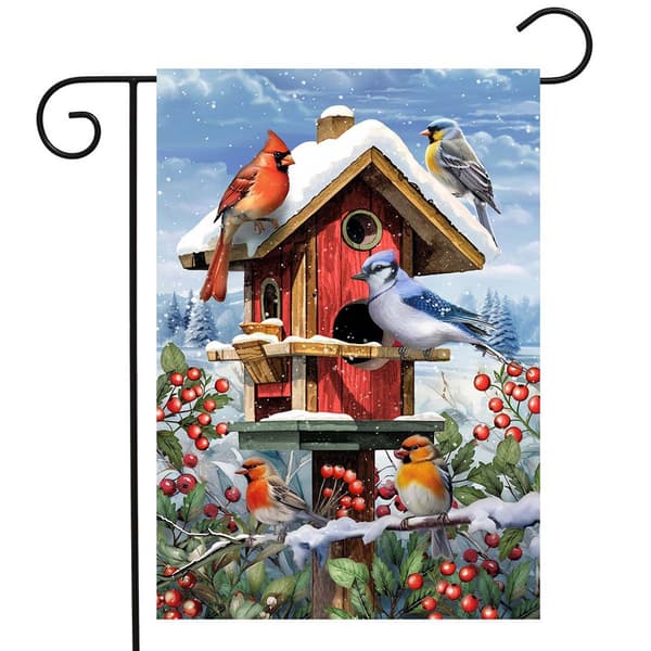 Briarwood Lane Winter Birdhouse Gathering Garden Flag - image 