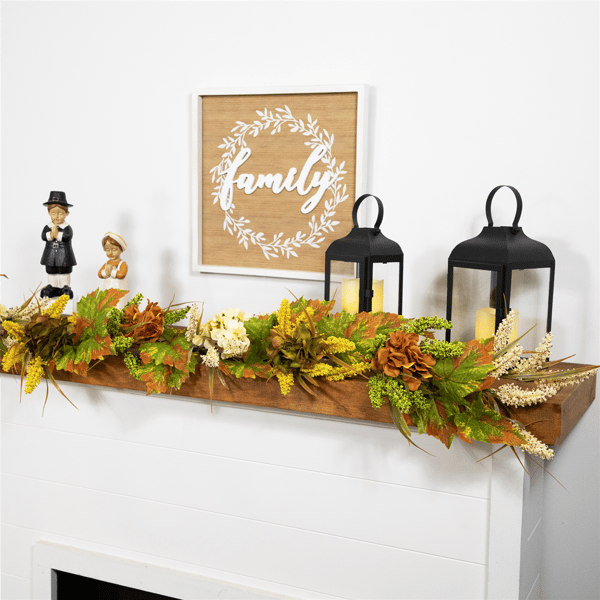 Northlight 5ft. Flowers with Wheat Fall Harvest Garland
