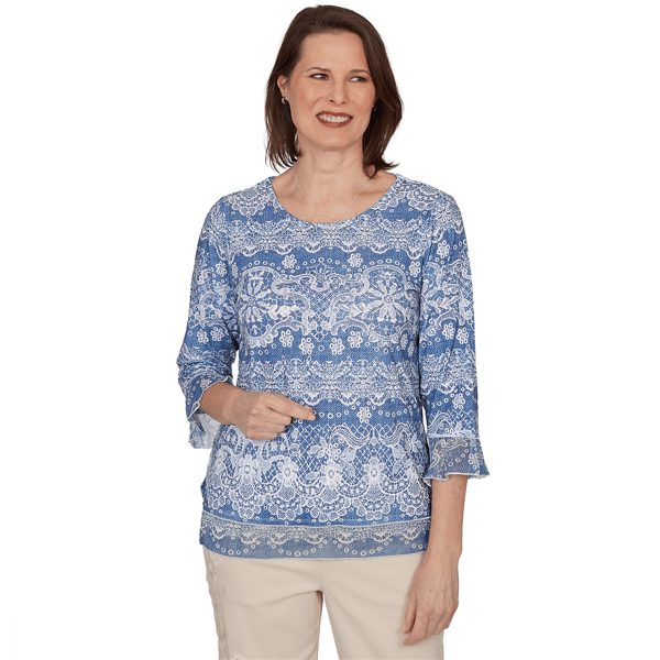 Womens Alfred Dunner Camden Market Embroidered Lace Blouse - image 
