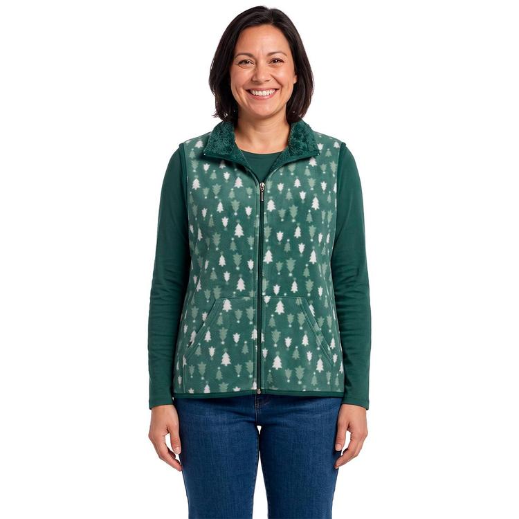 Petite Hasting & Smith Christmas Trees Vest with Sherpa Trim