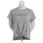 Plus Size Bebe Short Sleeve Tie Front Glitter Logo Tee-Grey - image 1
