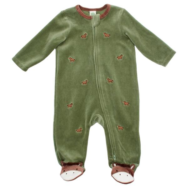 Baby Girl (3-9M) Little Me(R) Horses Velour Footie - image 