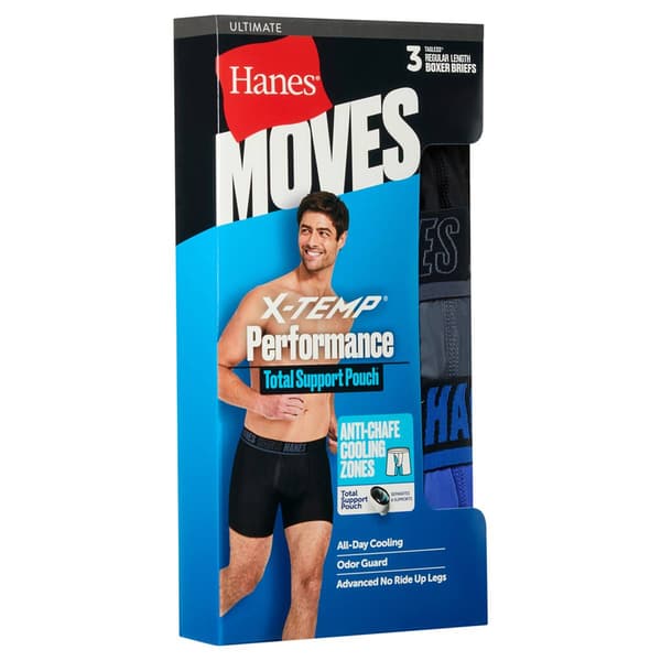 Mens Hanes Ultimate® Moves Xtemp Boxer Briefs - Black/Grey/Blue