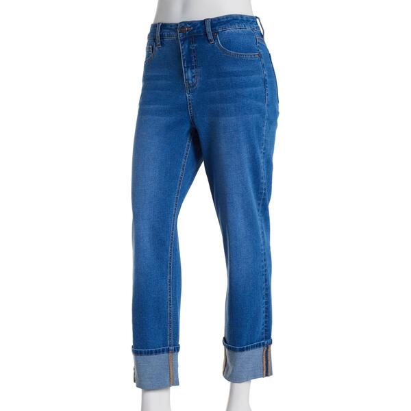 Womens Bleu Denim 4.5in. Roll Cuff Denim Jeans - image 