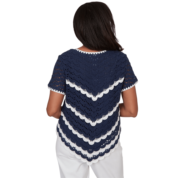 Womens Alfred Dunner Port Side Scallop Chevron Crochet Sweater