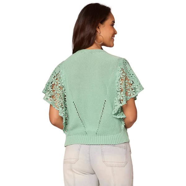 Womens Democracy Flutter Sleeve Eyelet Floral Lace Blouse