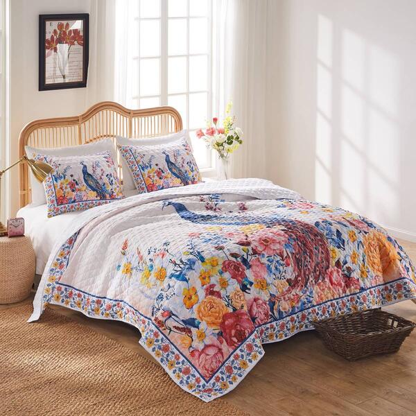 Greenland Home Fashions&#40;tm&#41; Huntington Garden Peacock Quilt Set - image 