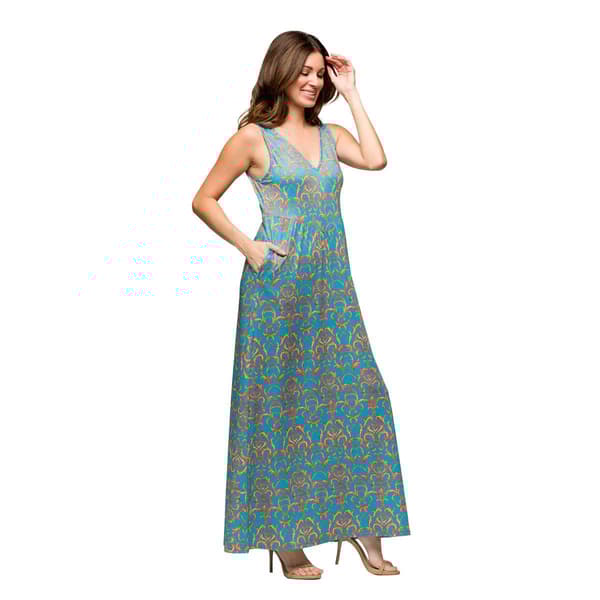 Womens 24/7 Comfort Apparel Sky Blue Sleeveless V Neck Maxi Dress