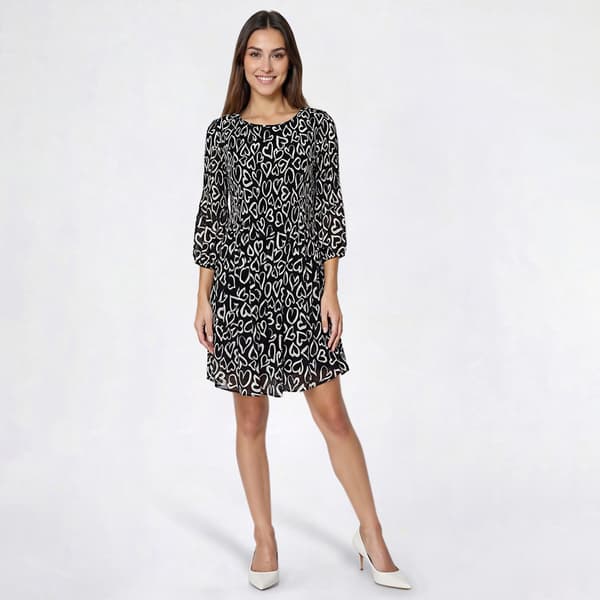 Womens Ninety Clothing 3/4 Sleeve Heart Crinkle Shift Dress - image 