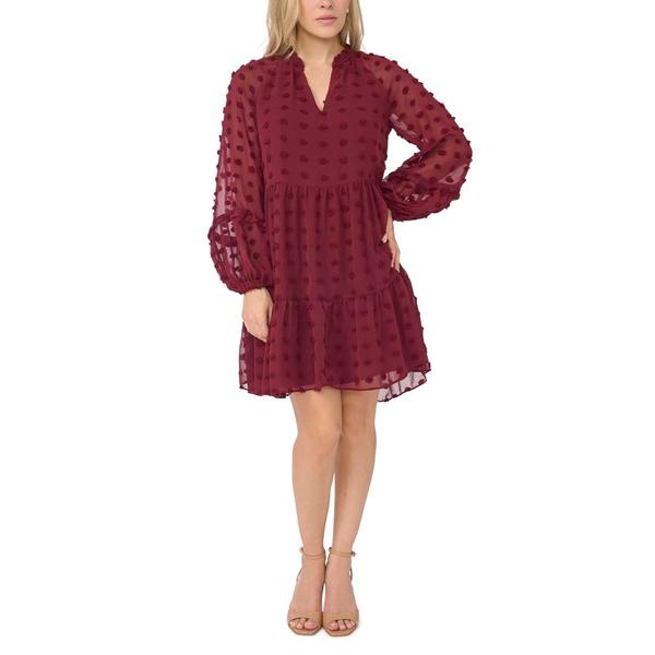 Petite MSK Long Sleeve Clip Dot Tier A-Line Dress