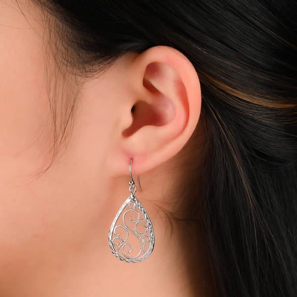 Forever New Sterling Silver Filigree Pear Shape Dangle Earrings