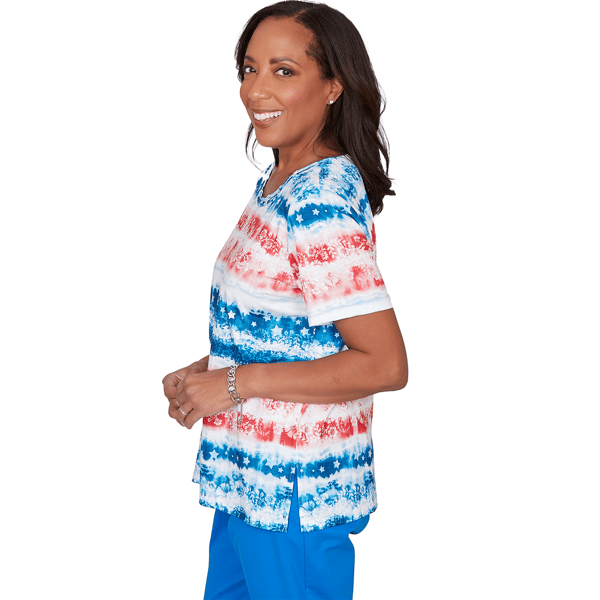 Petite Alfred Dunner Lady Liberty Americana Tie Dye Stripe Blouse
