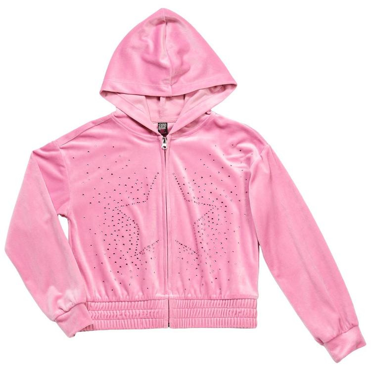 Girls (7-16) Star Ride(R) Rhinestone Star Velour Zip Up Jacket