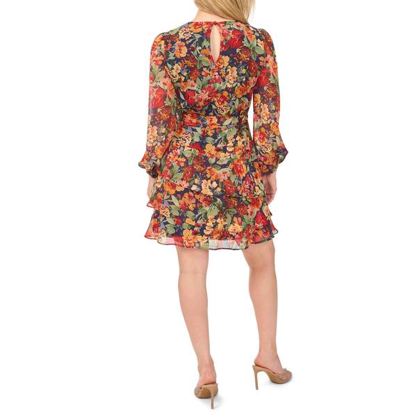 Petite MSK Long Sleeve Floral Tiered A-Line Dress