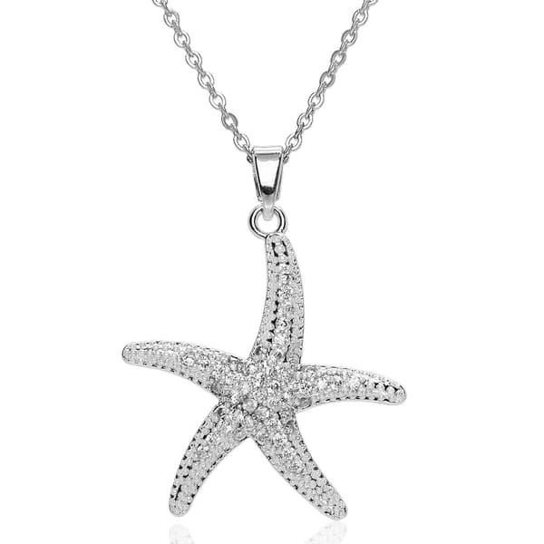 Silver Plated CZ Starfish Pendant Necklace - image 