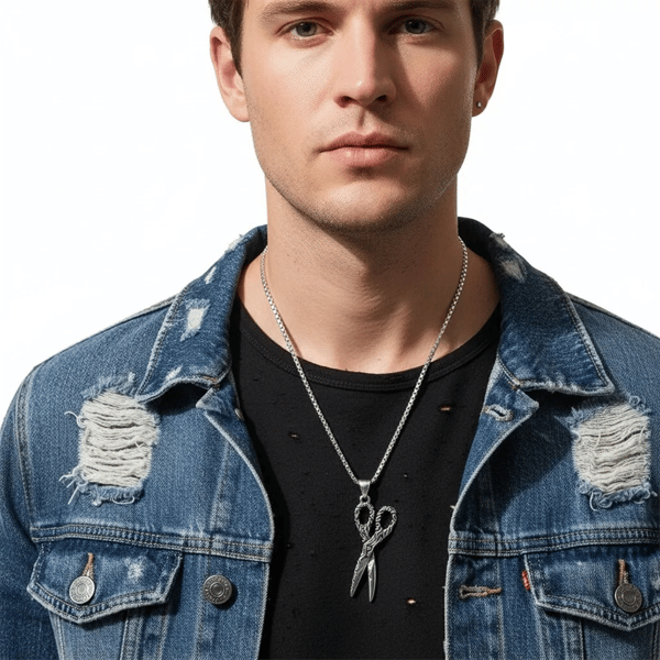 Mens Iron Saints Stainless Steel Rope Chain with Scissor Pendant