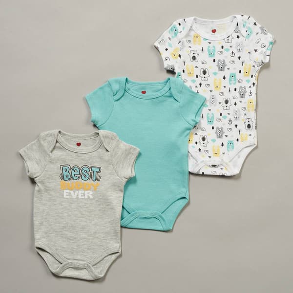 Baby Boy (NB-9M) Mini Hop 3pk. Best Buddy Ever Bear Bodysuits - image 