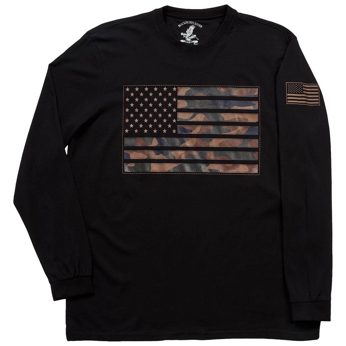Mens Big & Tall Buckhorn River Long Sleeve Camo Flag Tee - Black
