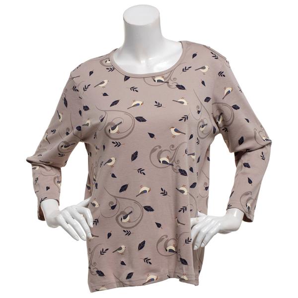 Plus Size Bonnie Evans 3/4 Sleeve Leaves And Birds Tee