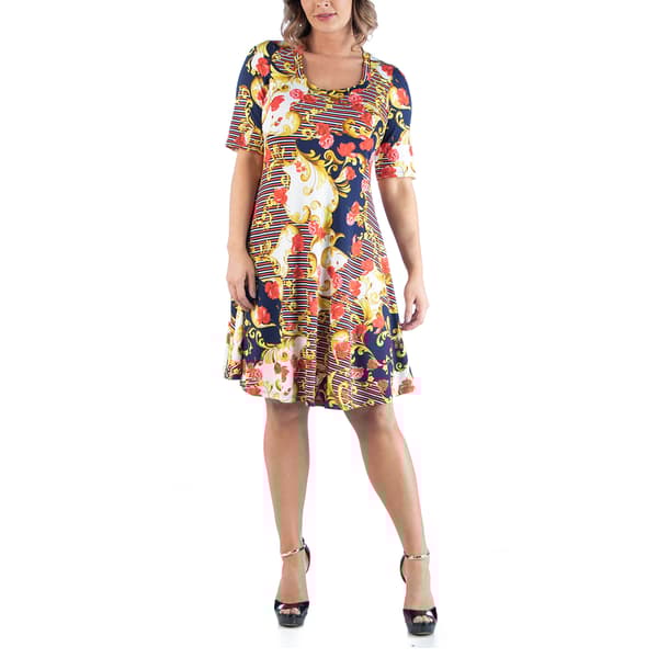 Plus Size 24/7 Comfort Apparel Floral Stripe A-Line Dress