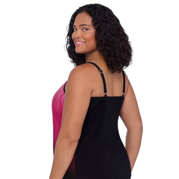 Plus Size TrimShaper Rose Ombre Hanky Hem Tankini Swim Top