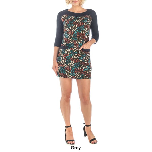 Womens 24/7 Comfort Apparel Abstract 3/4 Sleeve A-Line Dress